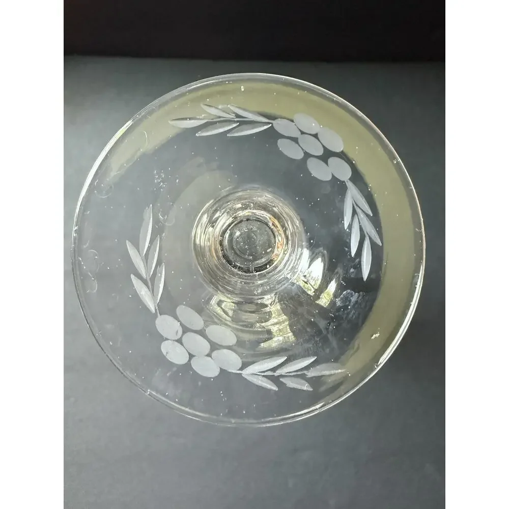 Vintage Etched Crystal Pilsner Glasses Champagne Barware Set (2) Flower Design